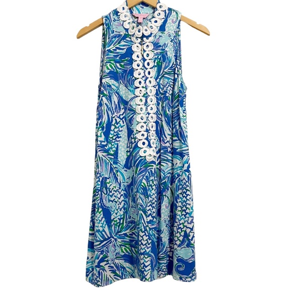 Lilly Pulitzer Jane Shift Dress Blue Resort Canopy Chaos Size 2 - Picture 3 of 13